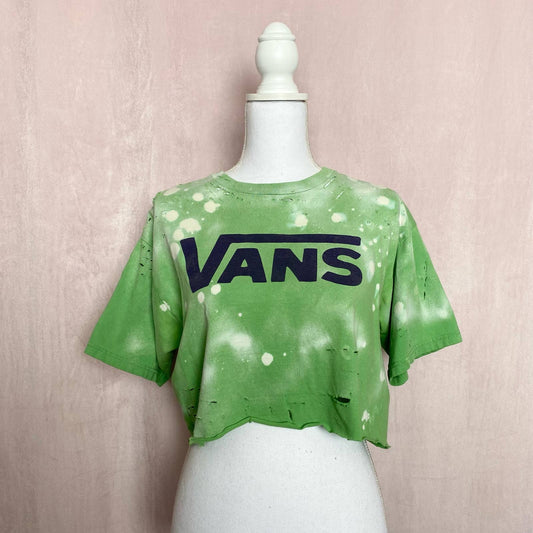 Reworked Vans Distressed Acid Wash Oversized Crop Tee, Size Medium