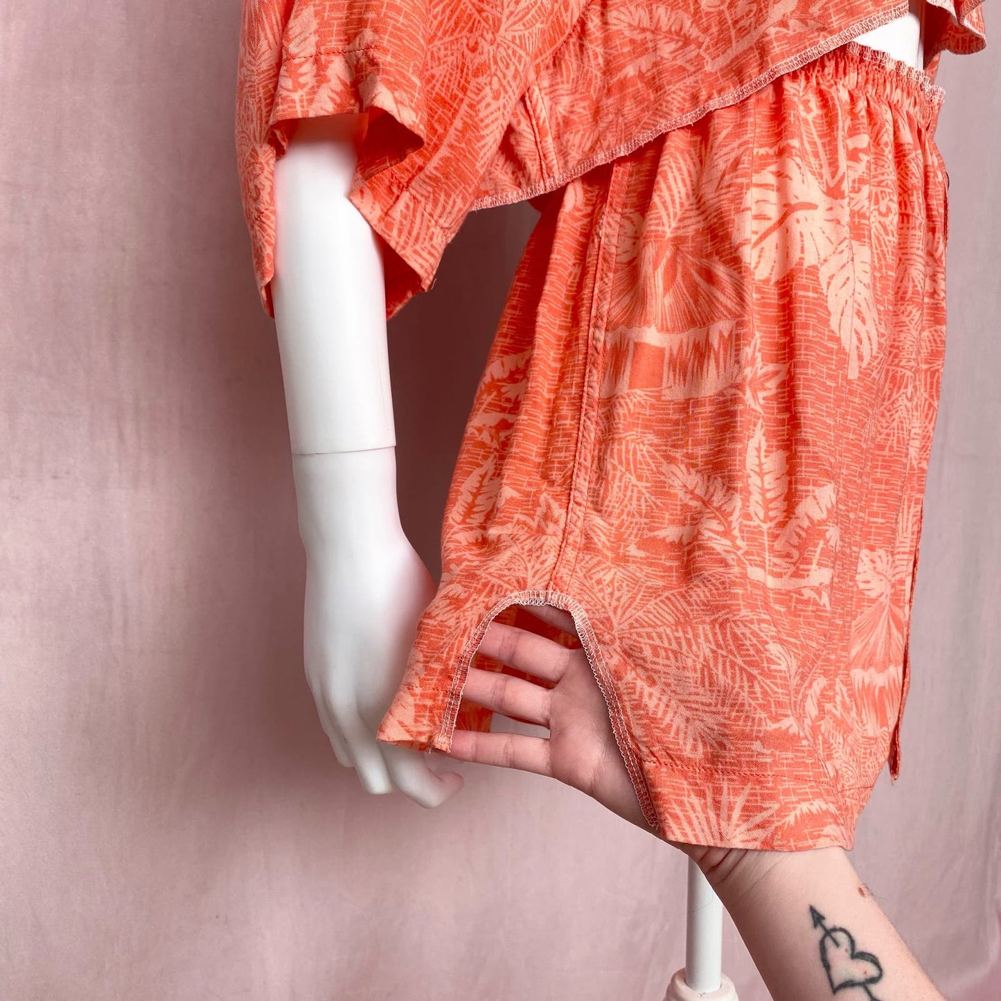 Upcycled Hawaiian Crop Button Up Shirt & Skirt Set, Size Large