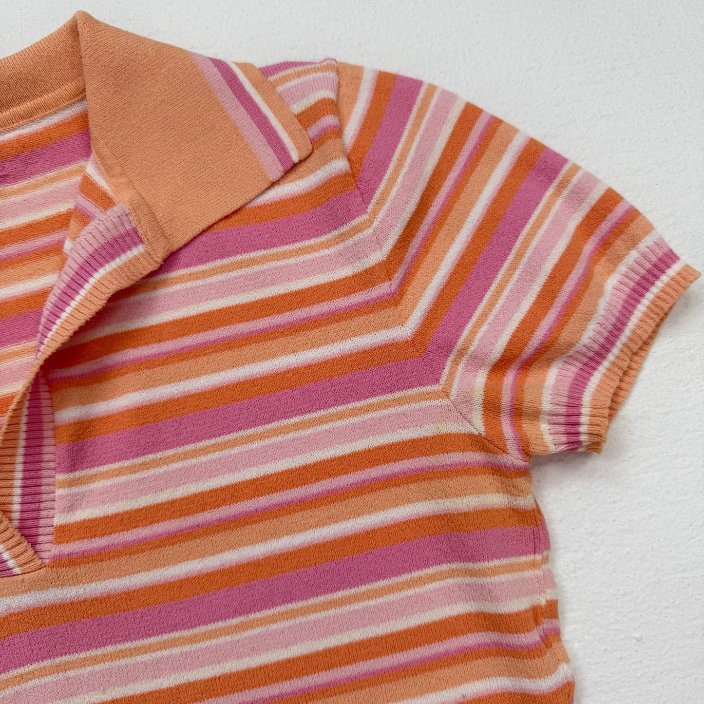 Y2K Bebe Pink Orange Ribbed Stripe Polo Top, Size Medium