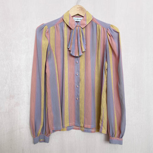 Vintage 70s Helen Fabrikant Stripe Button Up Blouse, Size M/L
