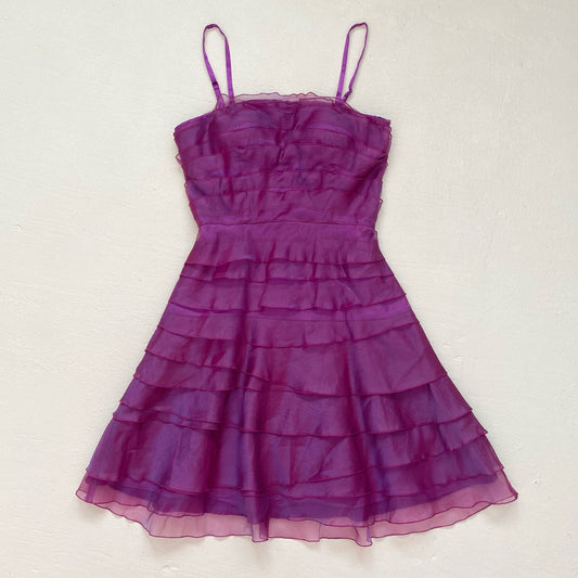 Vintage Nina Austin Silk Purple Ruffle Formal Dress, Size XS