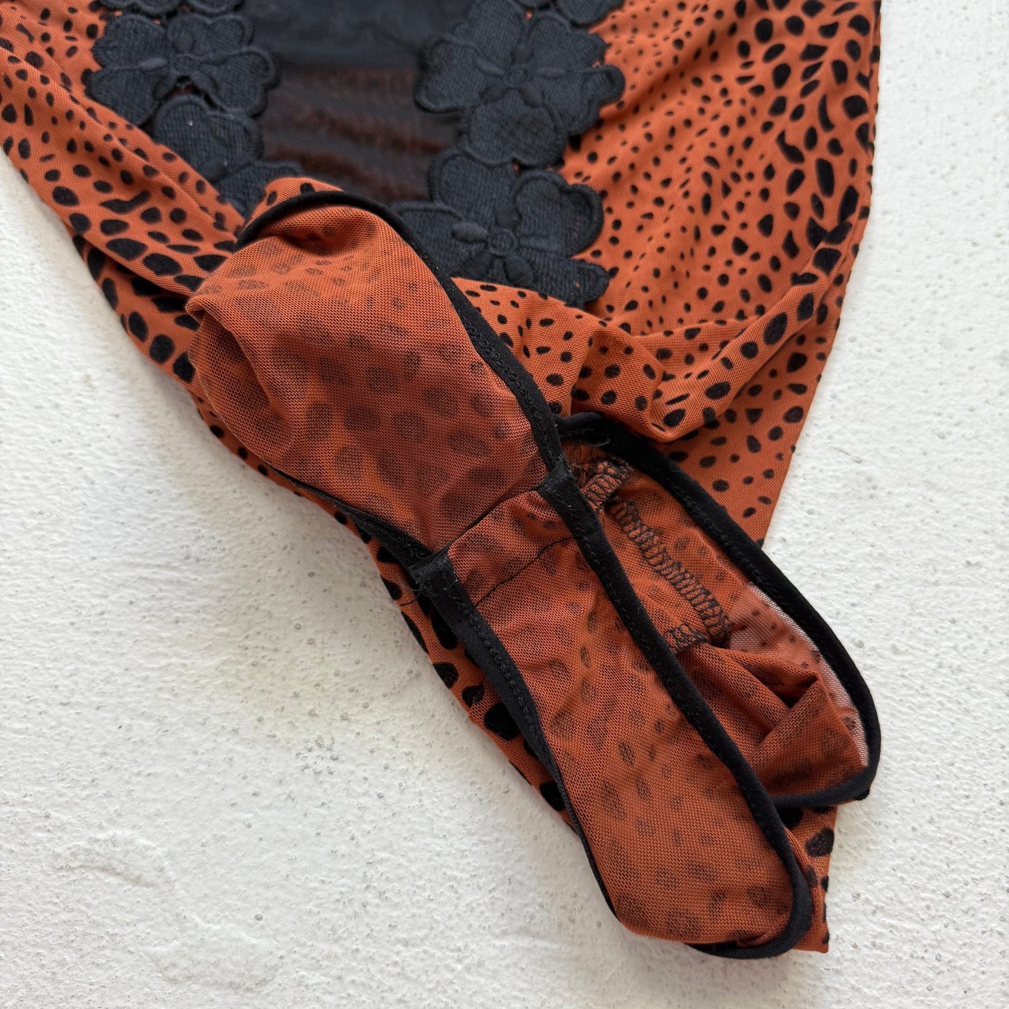 Y2K Deco Style Mesh Velvet Animal Print Bodysuit, Size Medium