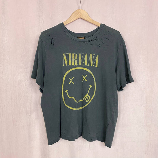 Reworked Nirvana Distressed Band Tee, Size XL