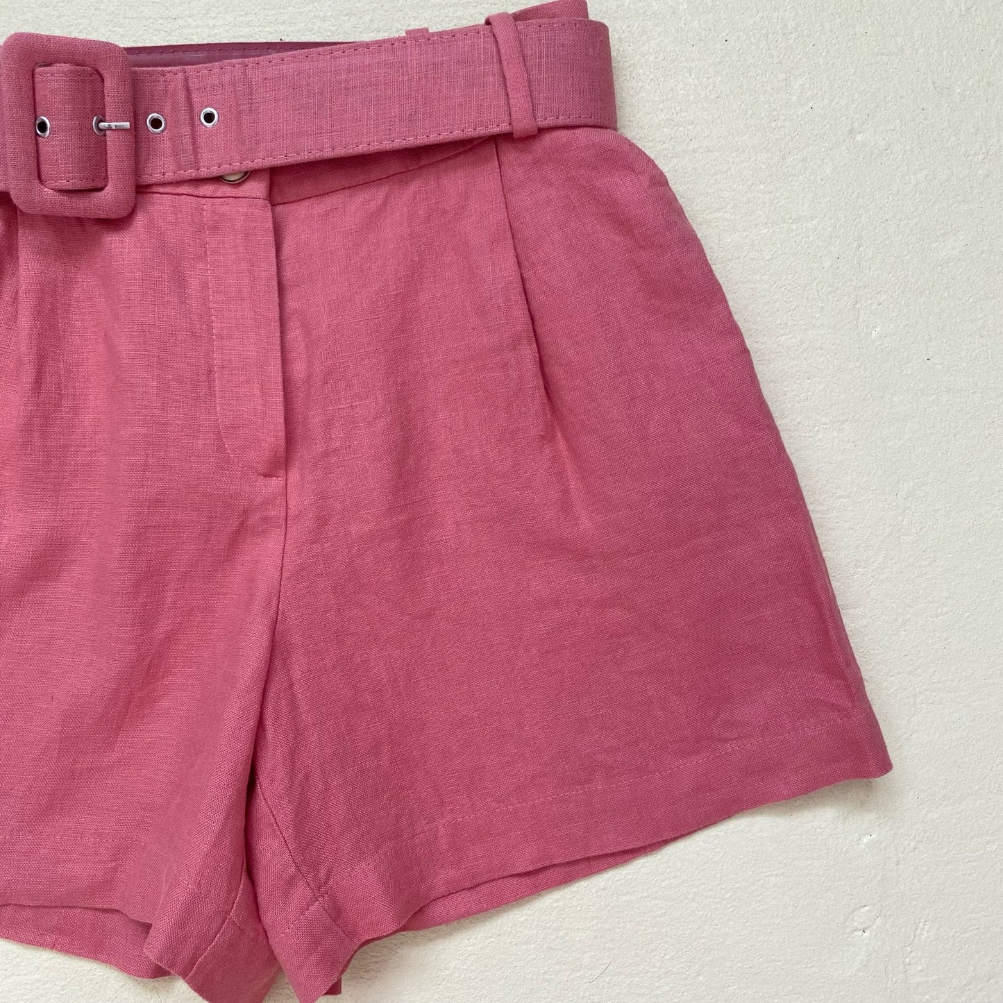 Secondhand ADL Pink Linen High Waisted Shorts With Belt, Size XS