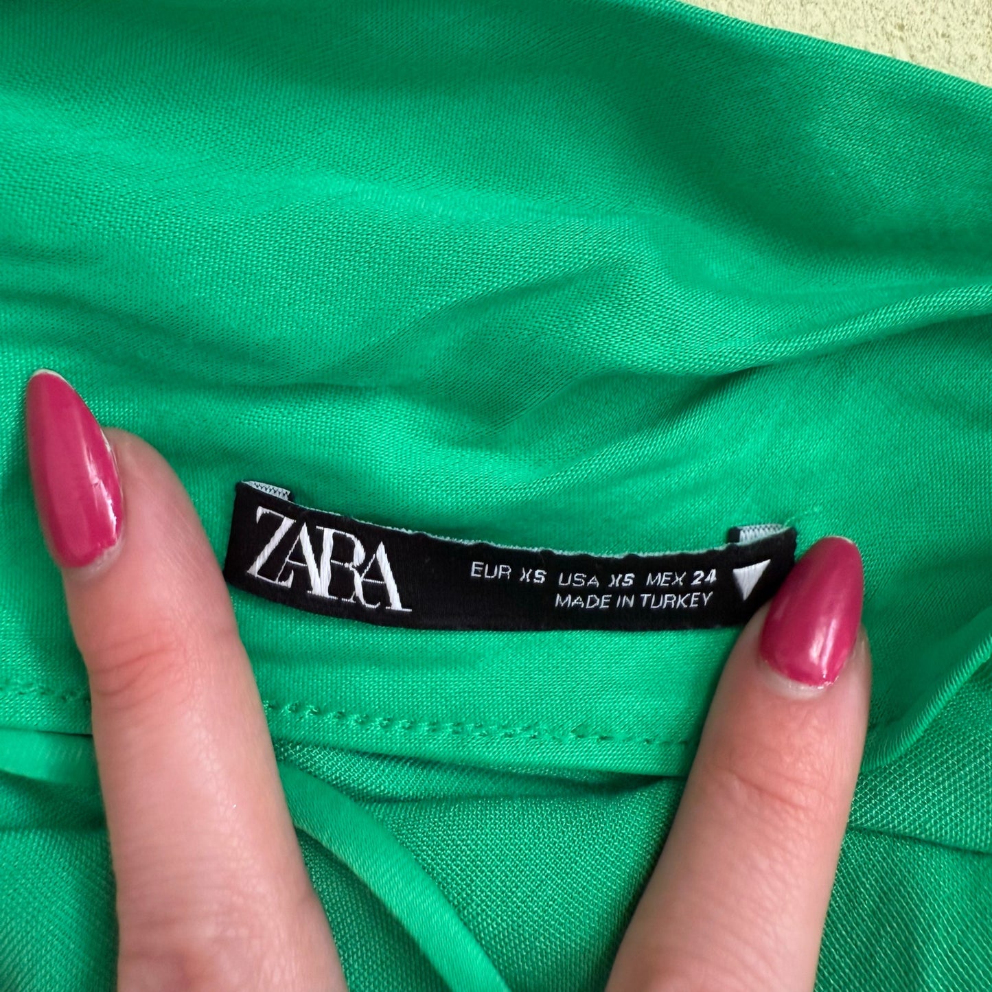 Secondhand Zara Green Satin Effect Mini Slip Dress, Size XS