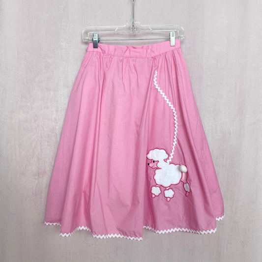 Vintage Handmade Pink Poodle Midi Skirt, Size 28"