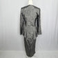 Vintage 80s True Wit Skirt Suit Set Gray Satin Geometric Print, Size 5/6