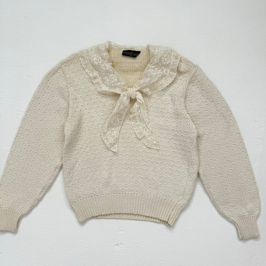 Vintage Herman Geist Lace Collar Knit Sweater, Size Small