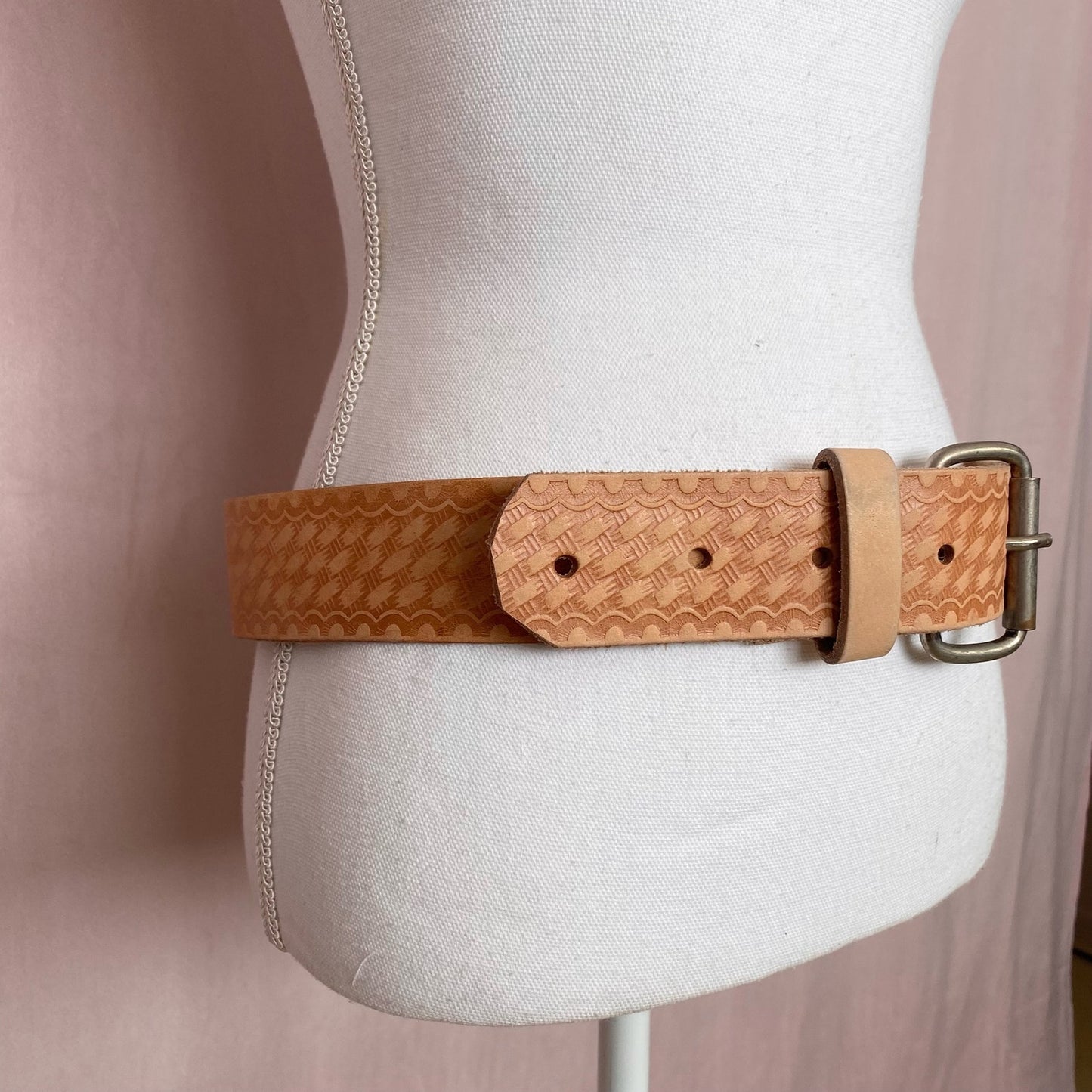 Vintage Embossed Brown Leather Belt