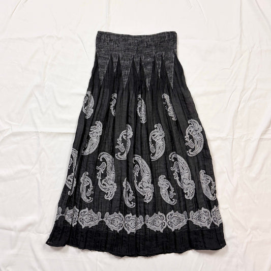 Secondhand Lapis Boho Floral Black Midi Skirt, One Size