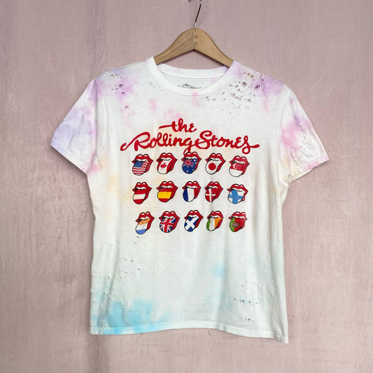 Reworked The Rolling Stones Tie Dye Distressed Band Tee, Size Medium