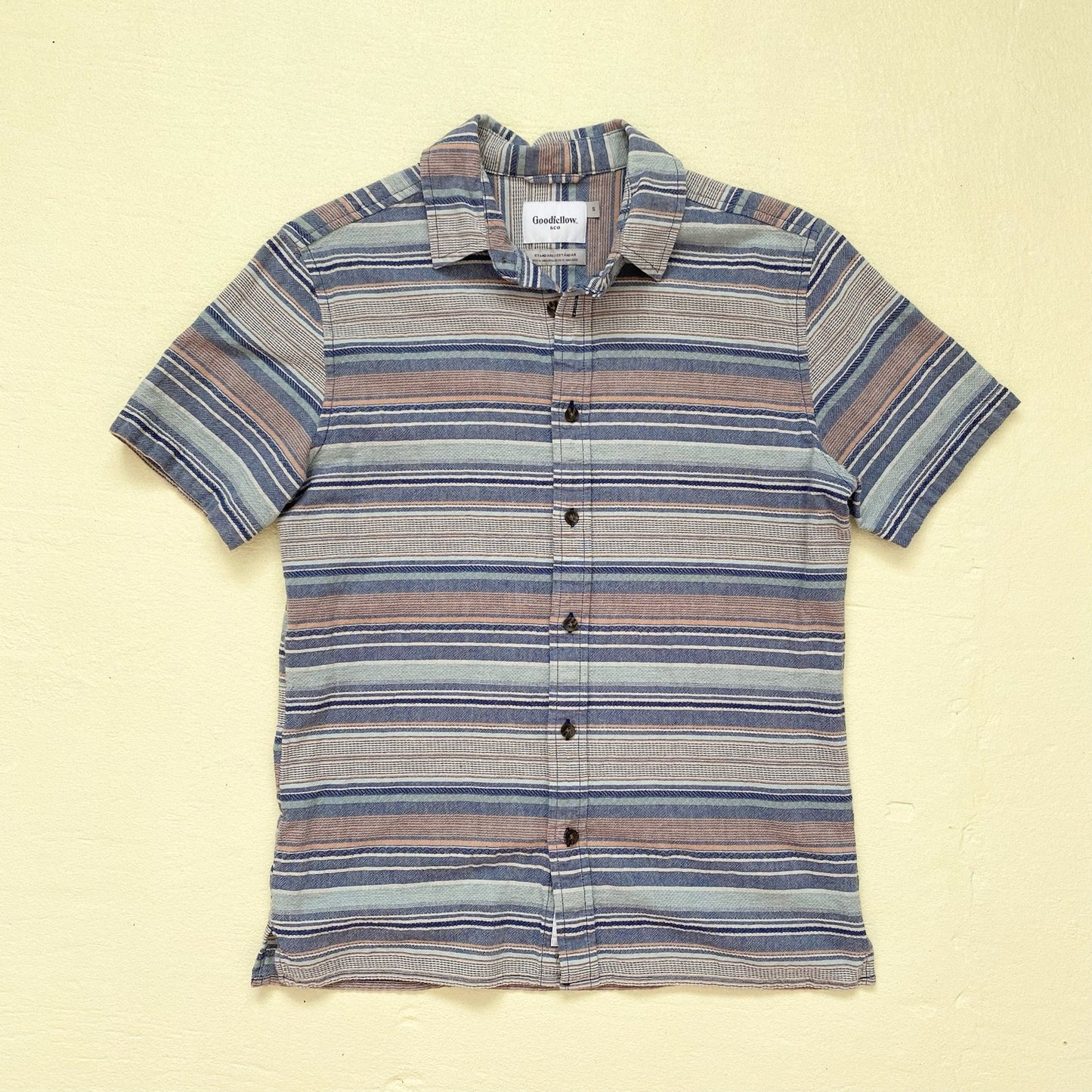 Secondhand Goodfellow Stripe Button Down Short Sleeve Shirt, Size Small