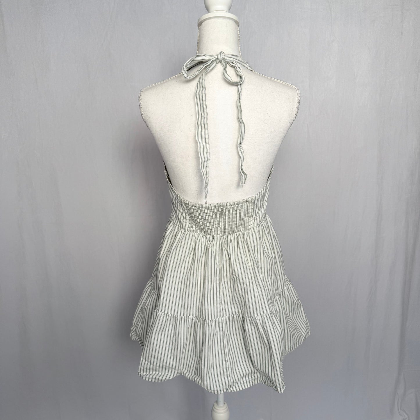 Secondhand Wild Fable Green White Stripe Halter Fit & Flare Mini Dress, Size Medium