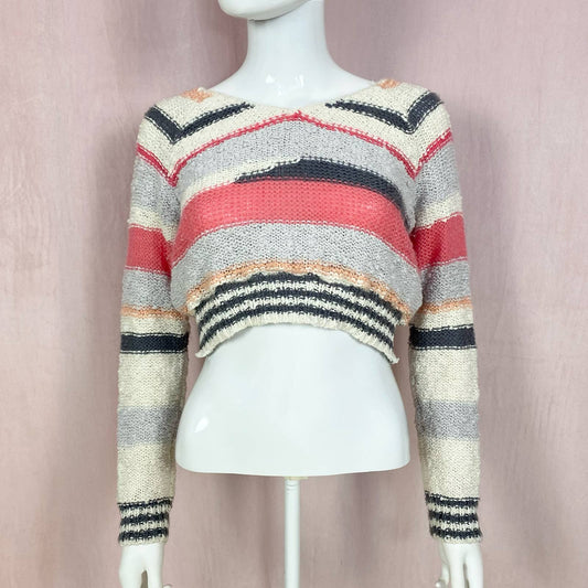 Reworked Sonoma Stripe Knit Crop Sweater, Sized Size Medium