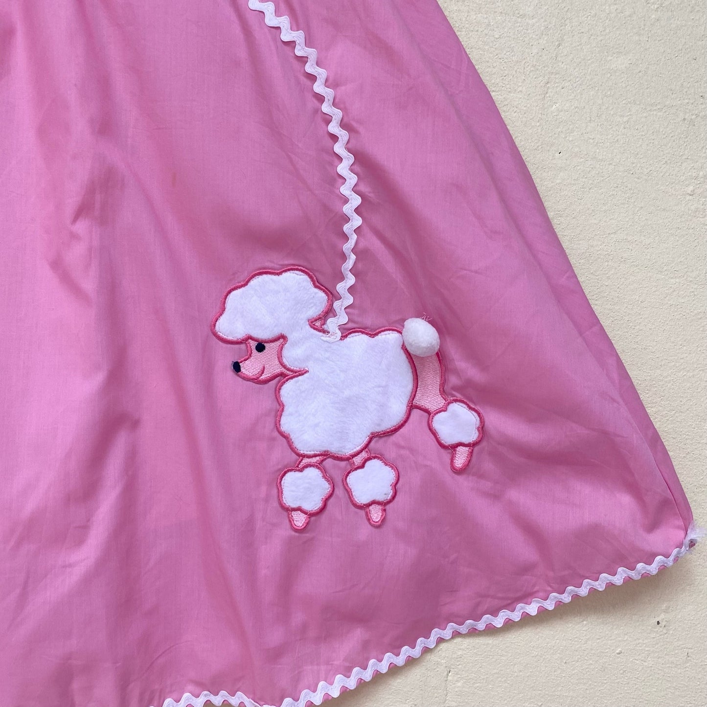 Vintage Handmade Pink Poodle Midi Skirt, Size 28"