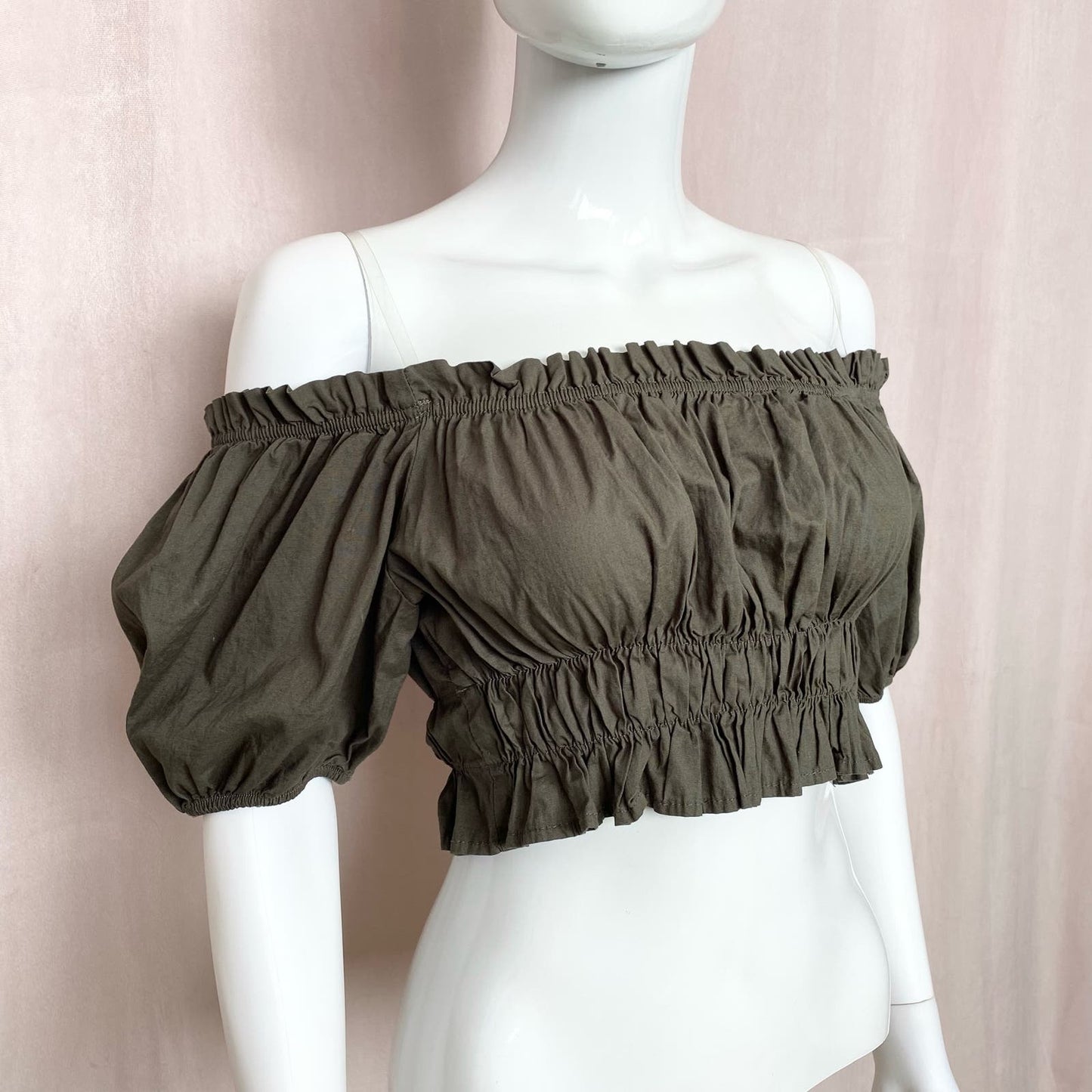 Secondhand Simply Blessed Off Shoulder Puff Sleeve Crop Top, Size Small