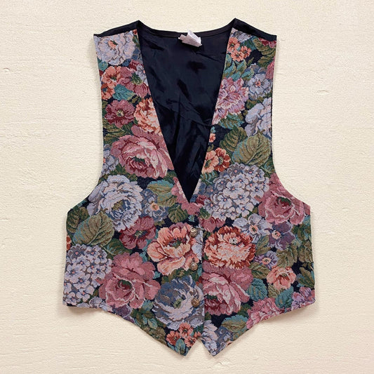 Vintage Backroad Blues Tapestry Floral Vest, Size Medium