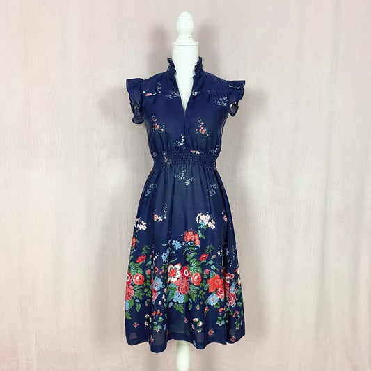 Vintage Handmade Floral Cotton Midi Dress, Size XS