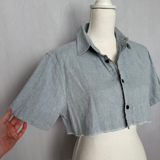 Upcycled Goodfellow & Co Cropped Linen Cotton Button Up Shirt, Size Small
