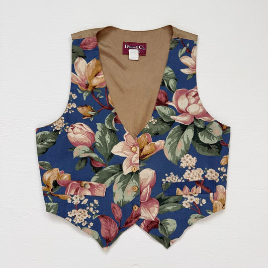 Vintage Denim & Co Floral Cotton Vest, Size Medium