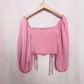 Secondhand 2Bella Pink Ruched Drawstring Puff Sleeve Crop Top, Size Medium