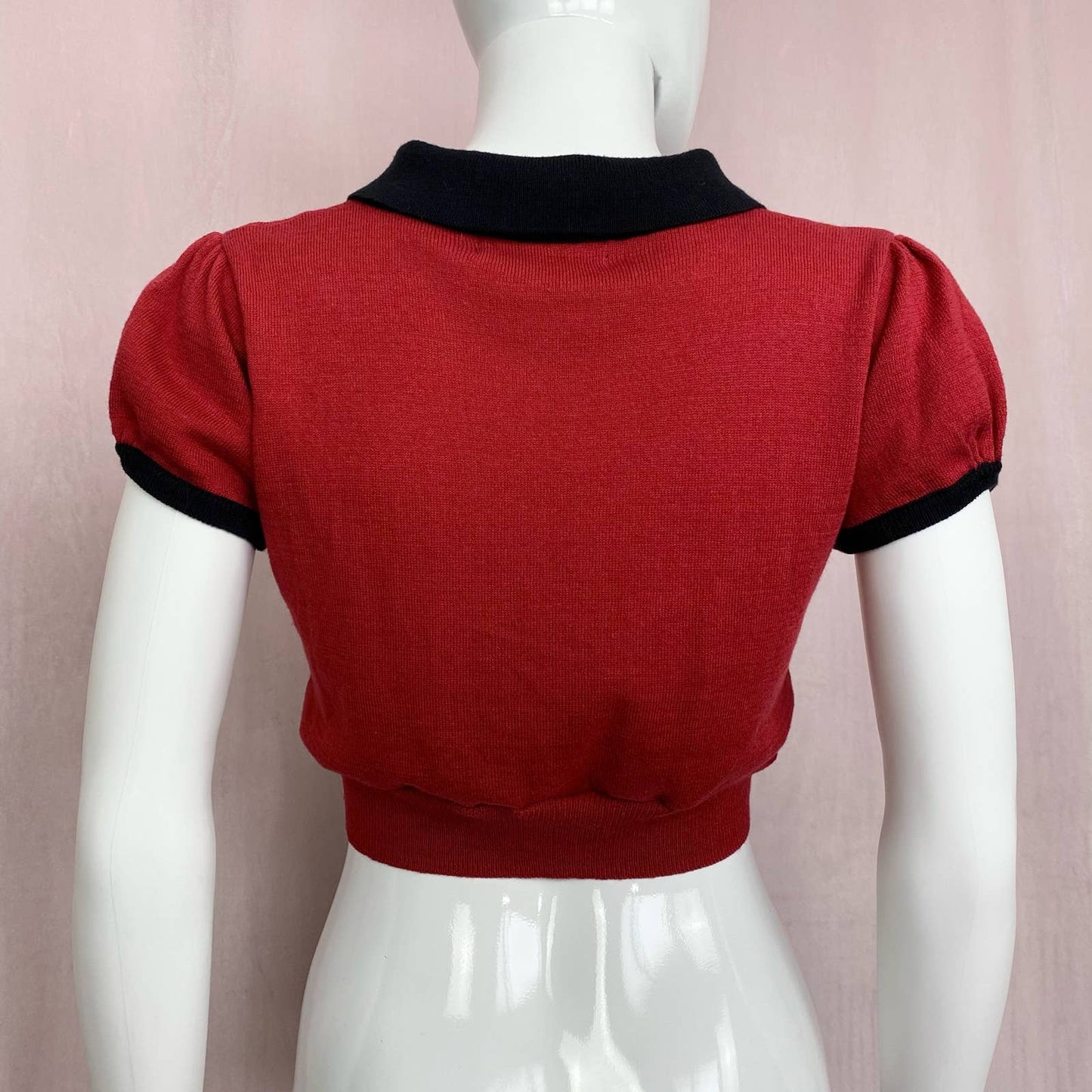 Reworked Meow Cat Short Sleeve Crop Sweater, Size Medium