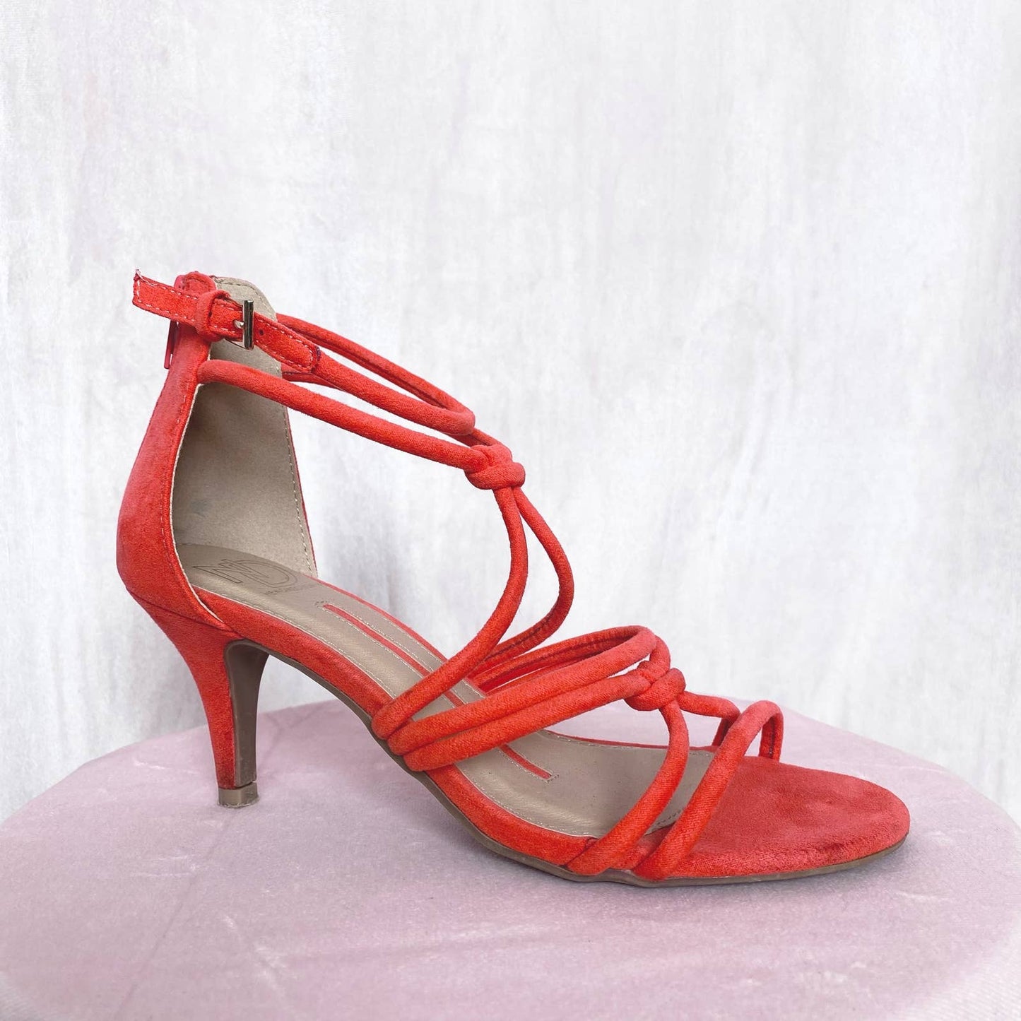 Secondhand New Directions Coral Suede Strappy Sandal Heels, Size 6