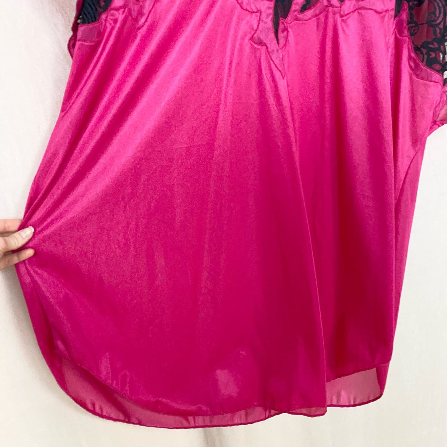 Vintage Woman Within Pink Satin Black Lace Top, Size 1X
