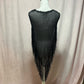 Secondhand Black Crochet Open Knit Fringe Hem Poncho