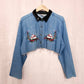 Upcycled Vintage Bobbie Brooks Christmas Embroidered Crop Denim Button Up, Size 3X