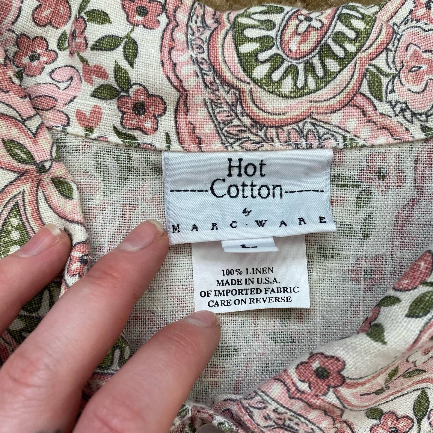 Vintage Hot Cotton by Marc Ware Floral Linen Shirt, Size Large