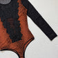 Y2K Deco Style Mesh Velvet Animal Print Bodysuit, Size Medium