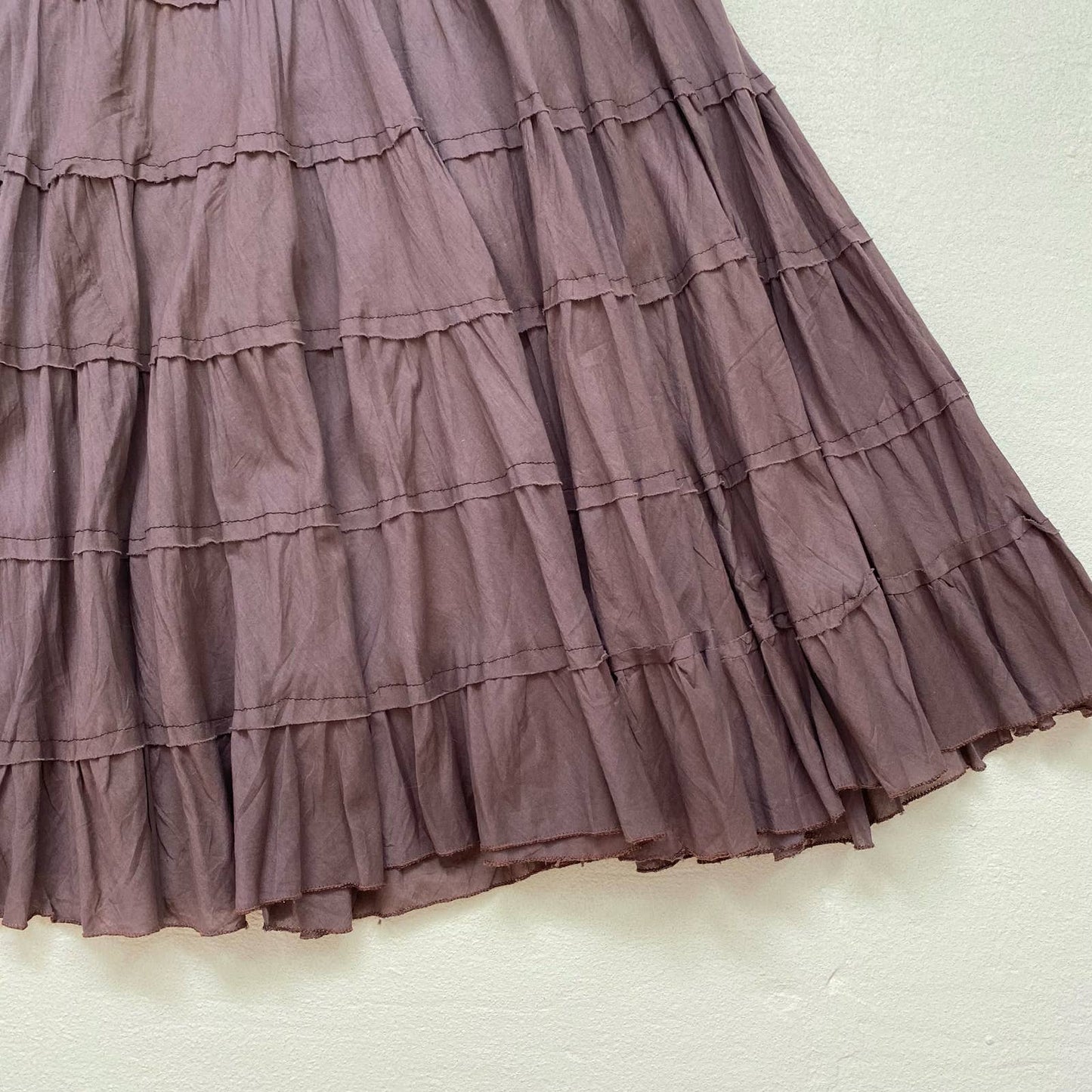 Vintage Brown Tiered Whimsigoth Midi Skirt, Size M/L