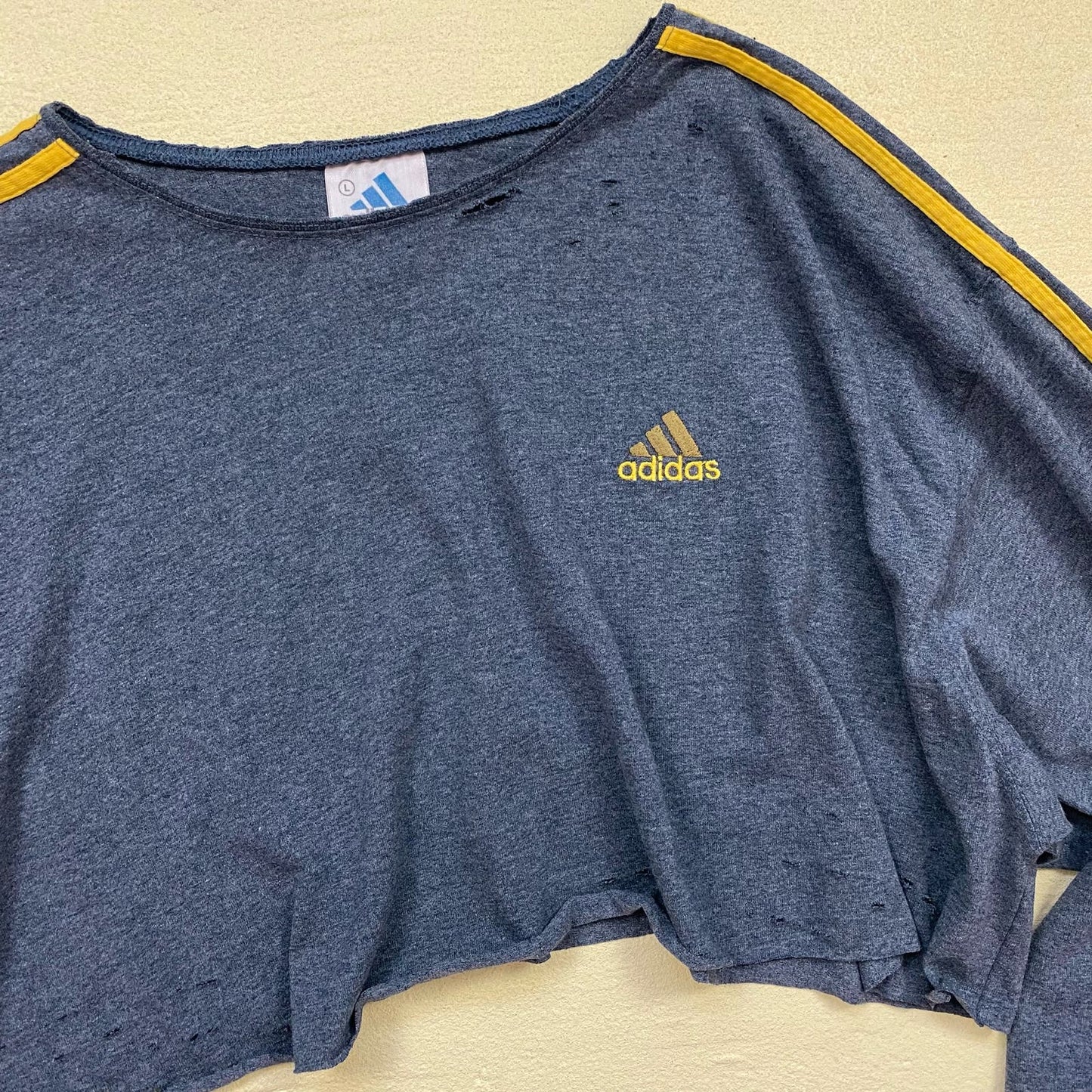 Upcycled Vintage Adidas Distressed Crop Long Sleeve, Size Large