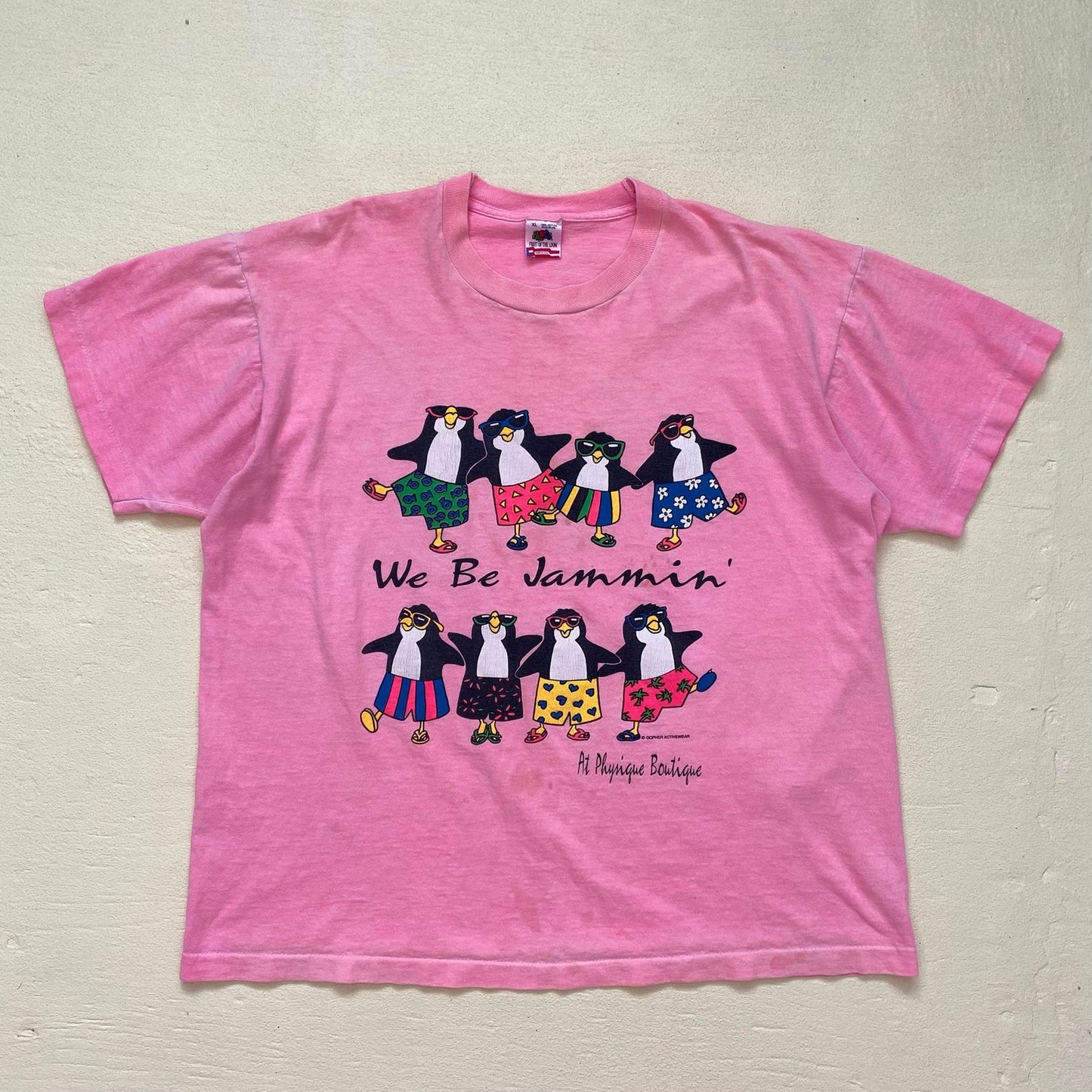 Vintage We Be Jammin Penguin Graphic Pink T-Shirt, Size XL