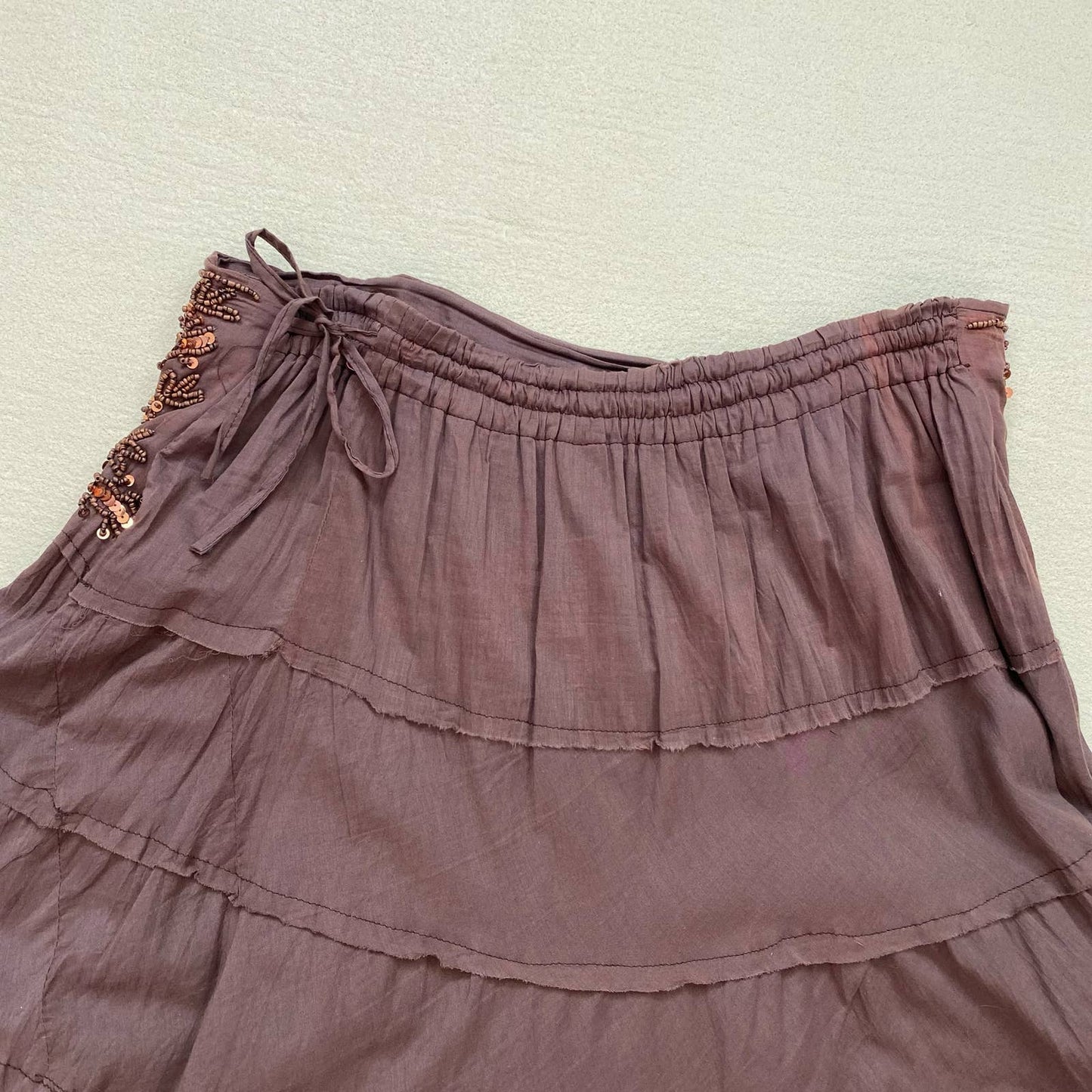 Vintage Brown Tiered Whimsigoth Midi Skirt, Size M/L