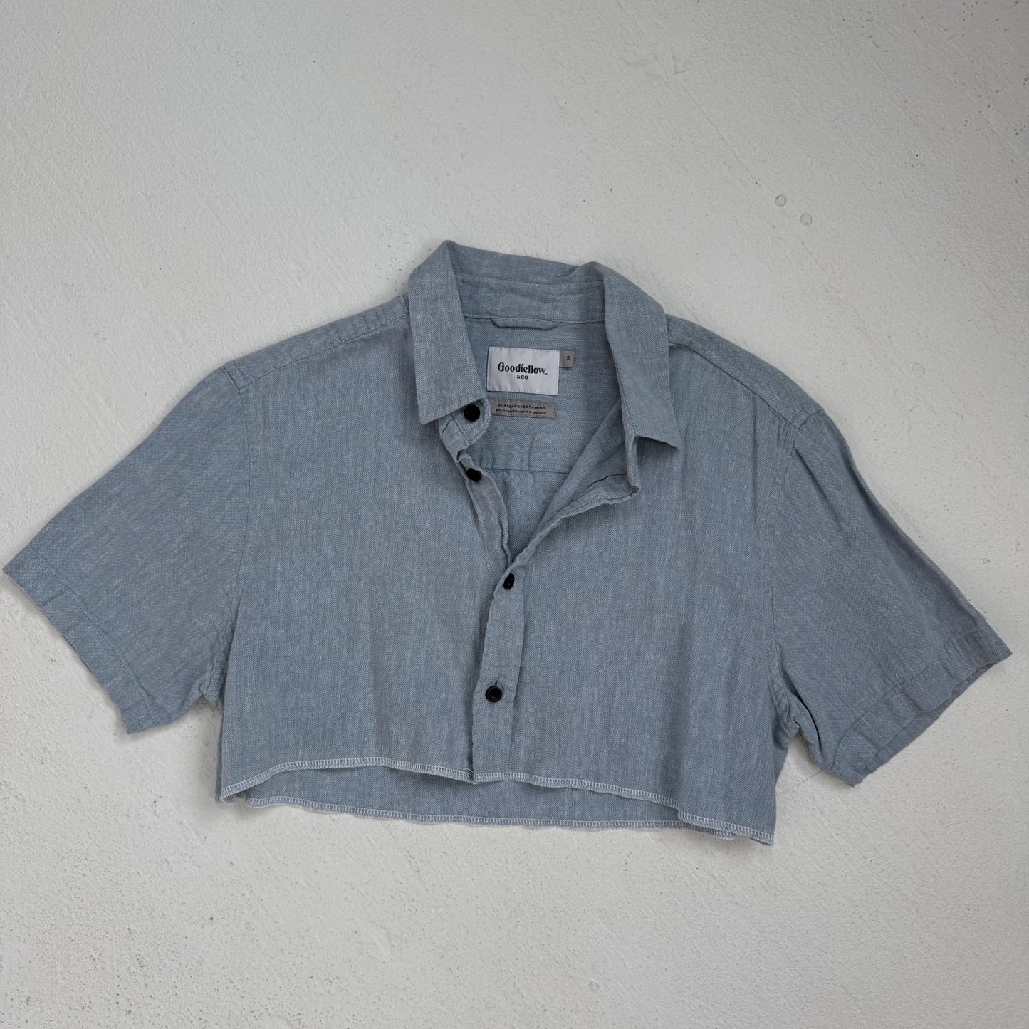 Upcycled Goodfellow & Co Cropped Linen Cotton Button Up Shirt, Size Small