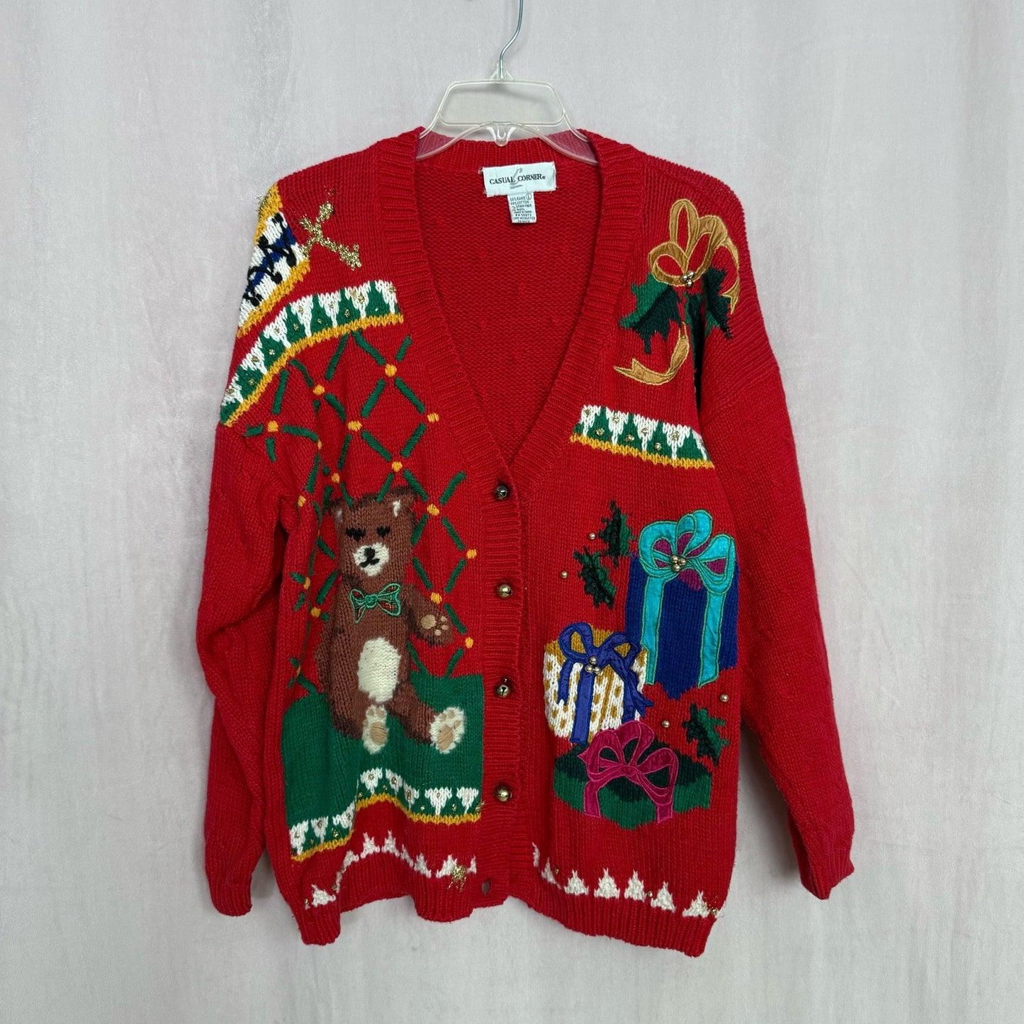 Vintage Jingle Bell Christmas Sweater Cardigan, Size Large