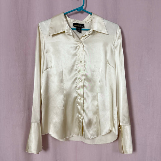 Secondhand Metro Style Cream Satin Button Up, Size 12