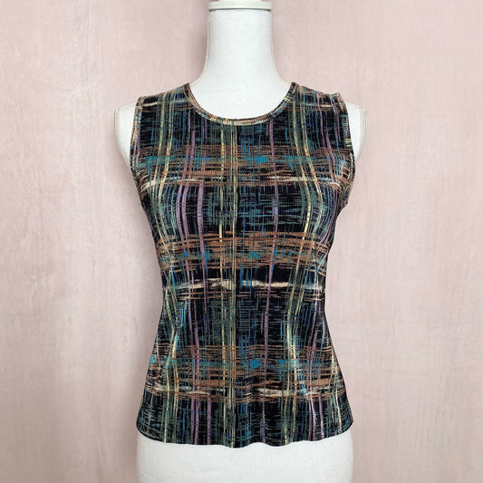 Vintage Plisse Micro Pleated Abstract Tank Top, Size Small
