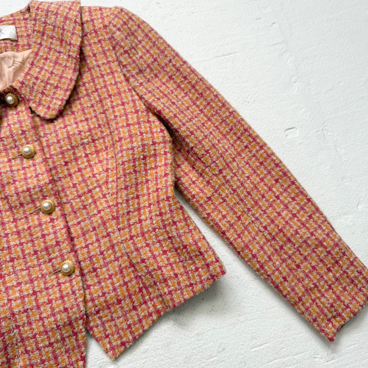 Vintage 80s/90s Boutique Orange Pink Wool Tweed Jacket, Size Small 