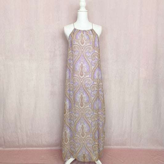 Secondhand Purple Gold Paisley Halter A-Line Maxi Dress, Size Medium