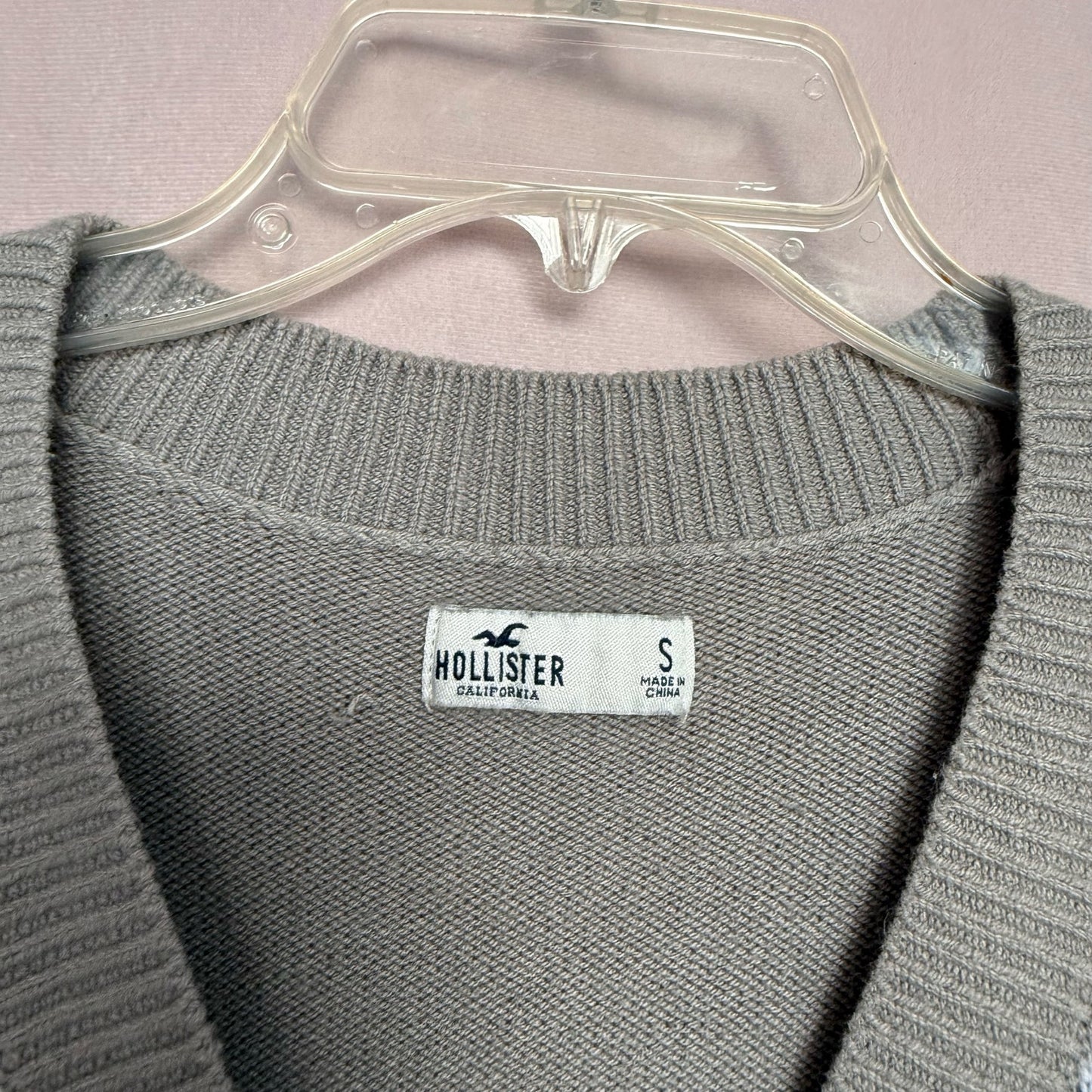 Secondhand Hollister Gray Argyle Crop Knit Cardigan, Size Small