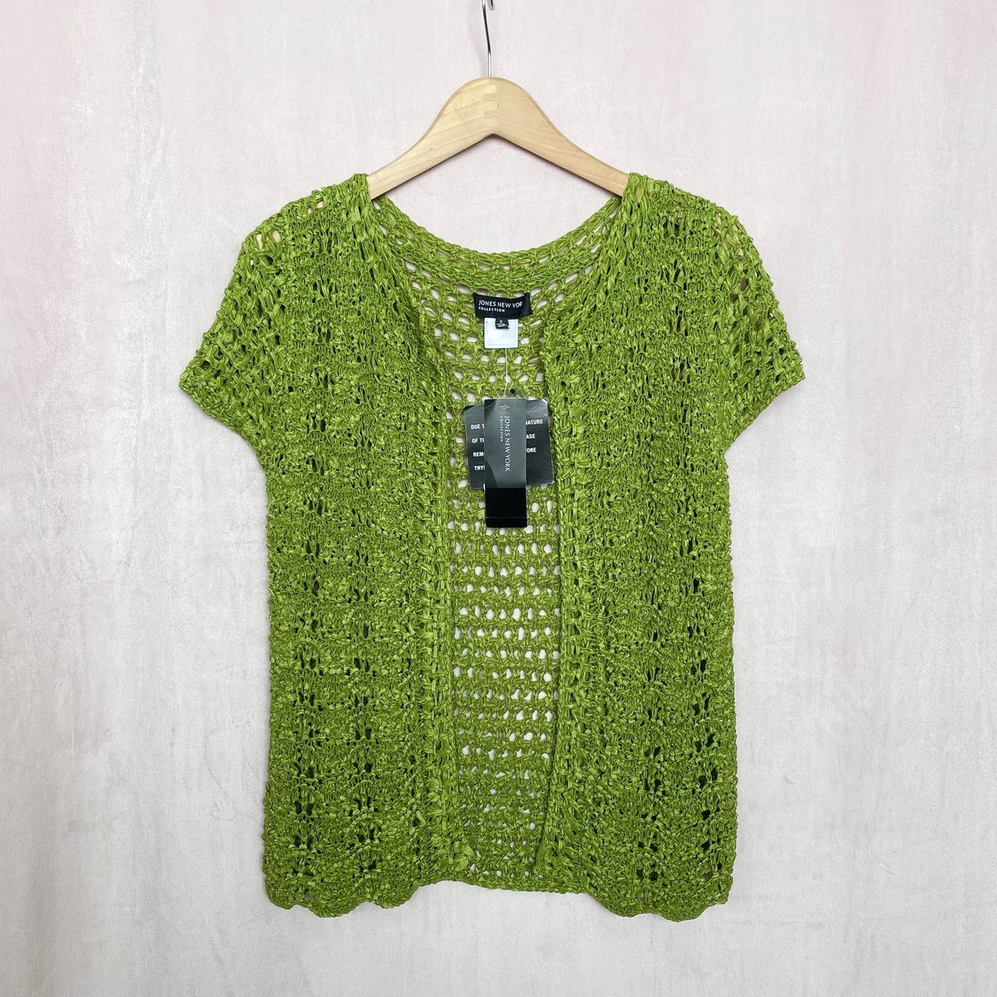 Preowned Jones New York Green Crochet Short Sleeve Sweater, Size Small