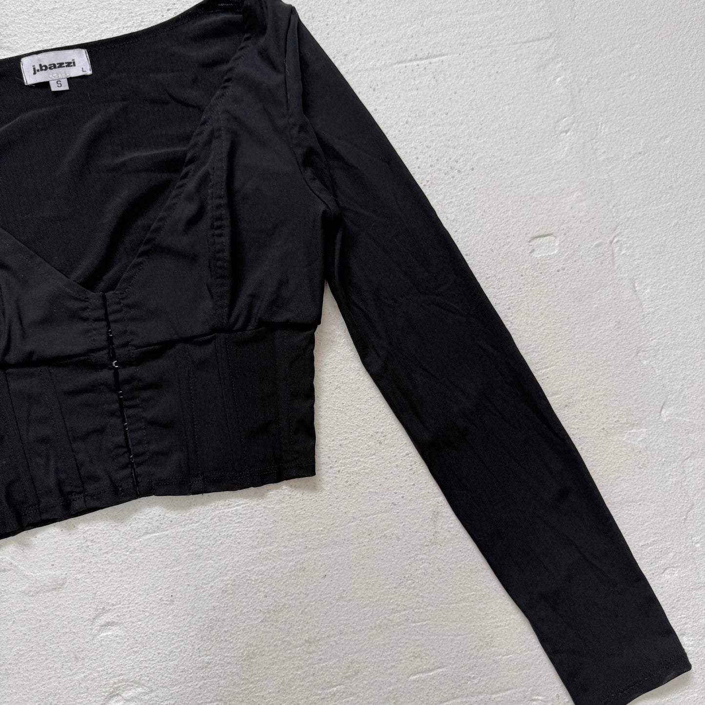 Secondhand J.Bazzi Black Mesh Corset Bustier Long Sleeve Crop Top, Size Small