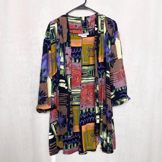 Vintage Sharon Anthony Abstract Long Cardigan, Size 16W