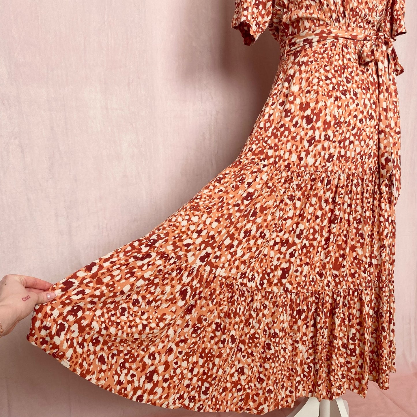 Secondhand Ebby and I Orange Leopard Print Maxi Dress, Size XS