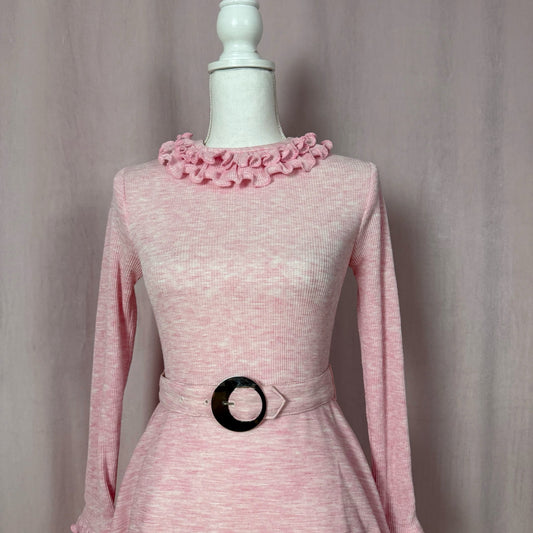 Vintage 70s Vicky Vaughn Pink Knit Mini Dress, Size XS