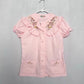 Vintage Pink Embroidered Ruffle Button Up Top, Size Small