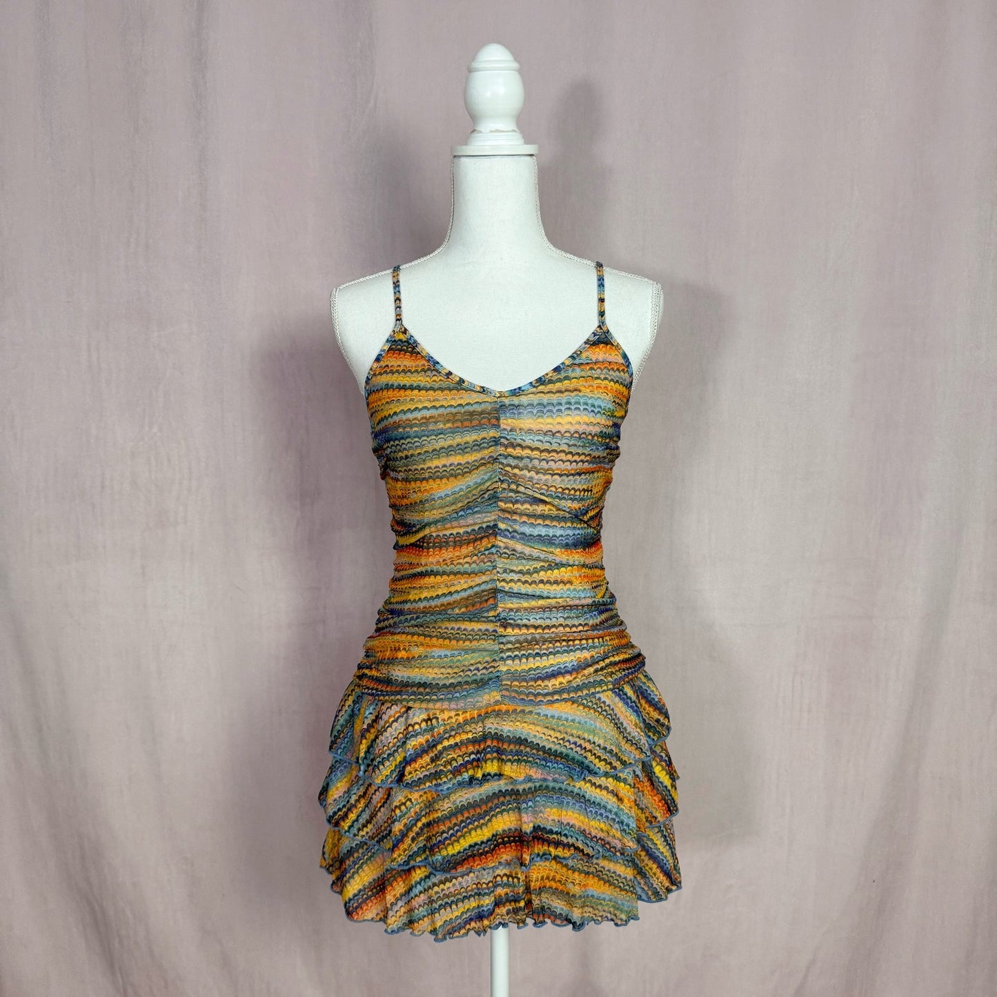 Secondhand Wild Fable Zigzag Ruched Tiered Mini Dress, Size Small